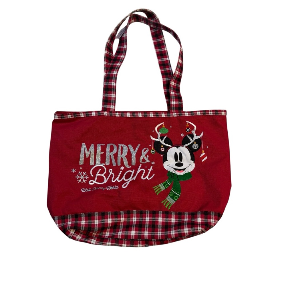 Disney Parks Mickey Mouse Merry & Bright Festive Red Holiday Tote